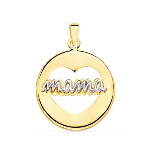 Colgante redondo corazon calado MAMA