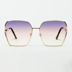 Gafas de sol cuadradas oversize de metal con lentes degradadas moradas