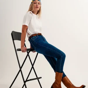 Jeans ajustados de talle alto en azul oscuro con elástico de alta calidad