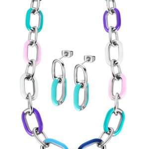 Juego pendientes y collar cadena colores