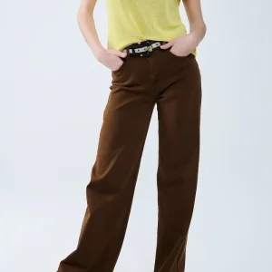 Pantalones marrón chocolate de pierna ancha y talle alto